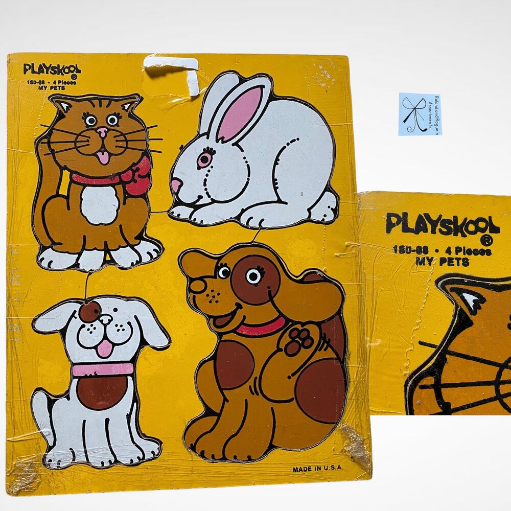 Vintage Playskool 180-08 4-pc My Pets Wooden Puzzle